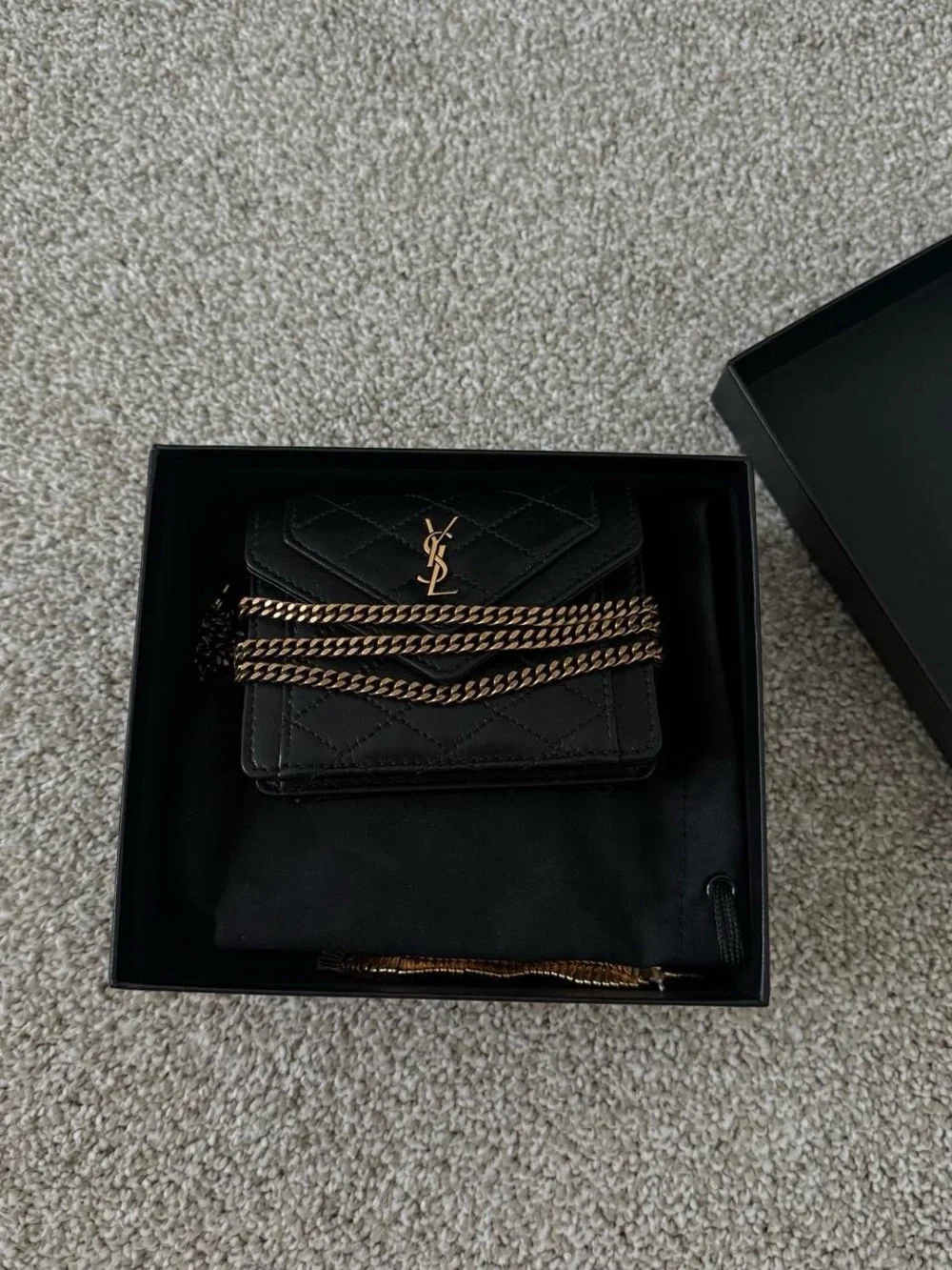 Saint Laurent YSL Gaby Micro Toy Purse Black Leather Crossbody with Gold Chain - Picture 2 of 8